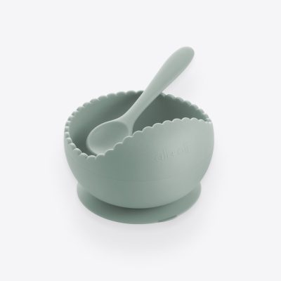 Mint Wavy Suction Bowl & Spoon Set